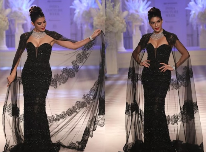 Jacqueline Fernandez walks the ramp for IshaJajodiaat India Couture Week 2024 